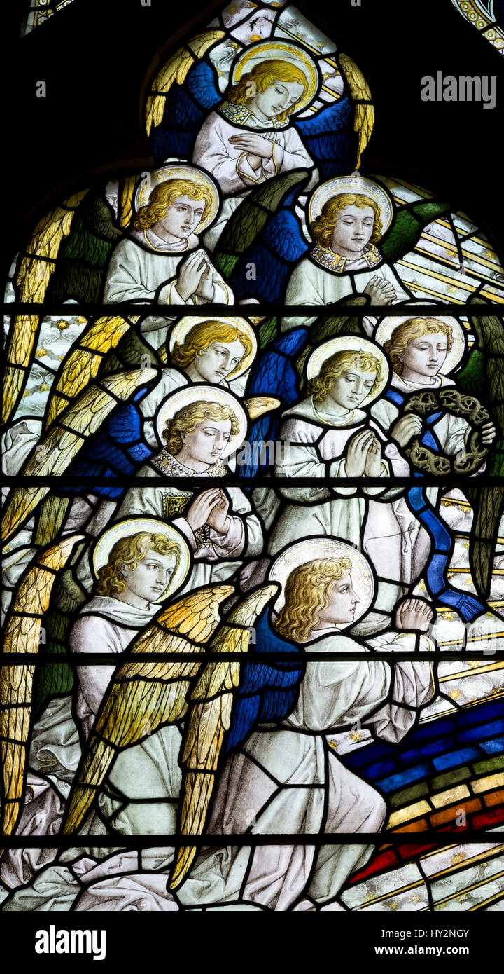 Angels, East Window detail, St. Mary the Virgin`s Church, Brancaster, Norfolk, England, UK Stock Photo
